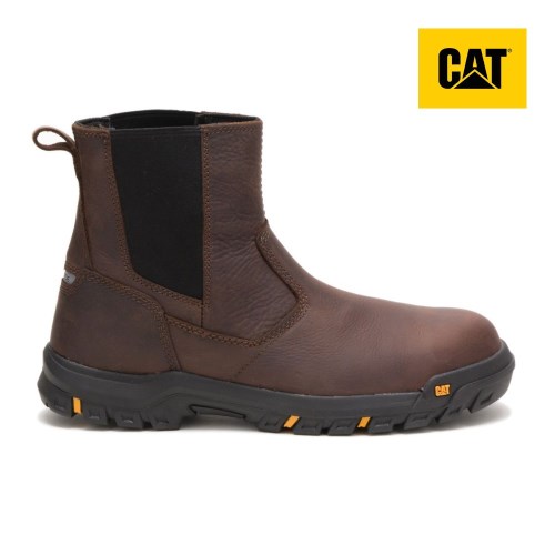 CAT Wheelbase Steel Toe Men's Work Boots Dark Brown (AU O-325) Australia
